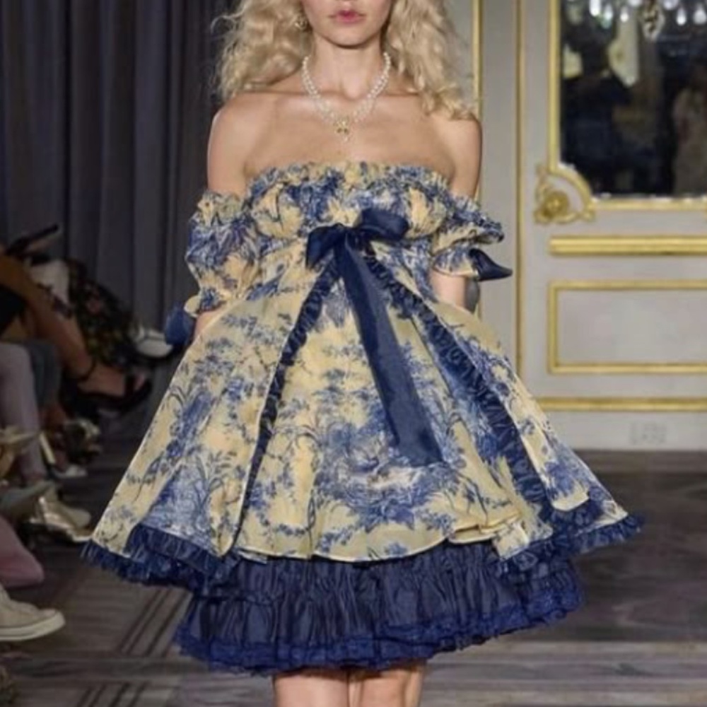 Selkie Blue and Cream Mini Dress